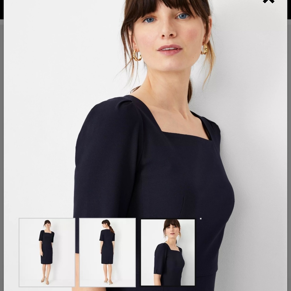 Ann Taylor  Blue The Elbow Sleeve Square Neck Dress in Deep Navy Sky
